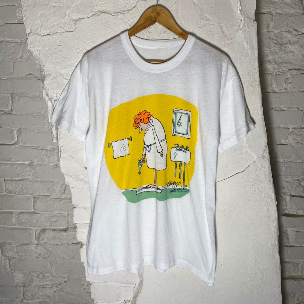Vintage 1989 Laff Line Gene Myers Cartoon T-Shirt‎ White Humor Tee Medium